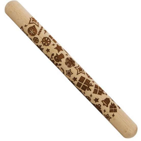 Wooden Rolling Pin Beechwood Engraved Printed Rolling Pin \ Cookie Rolling Pin