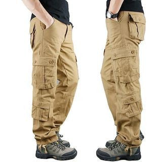 Outdoor men's multi pocket work pants, sturdy and wear-resistant cotton casual work clothes