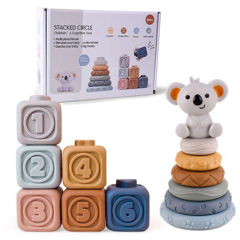 Soft rubber Square rainbow ring six-layer Jenga