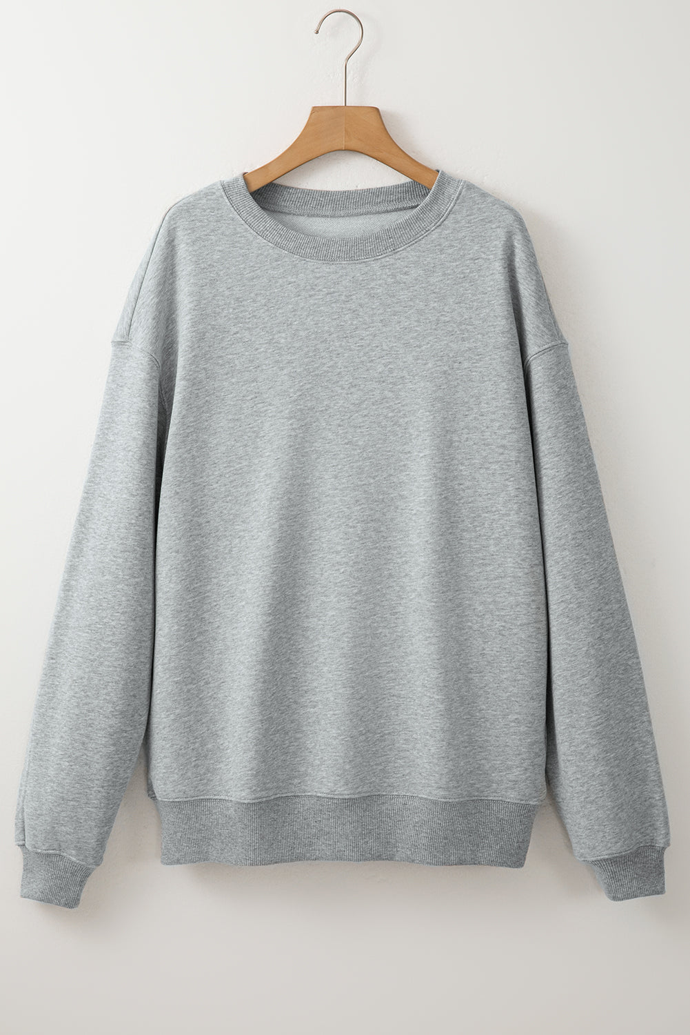 Light Grey Solid Loose Crew Neck Fleece Sweatshirt