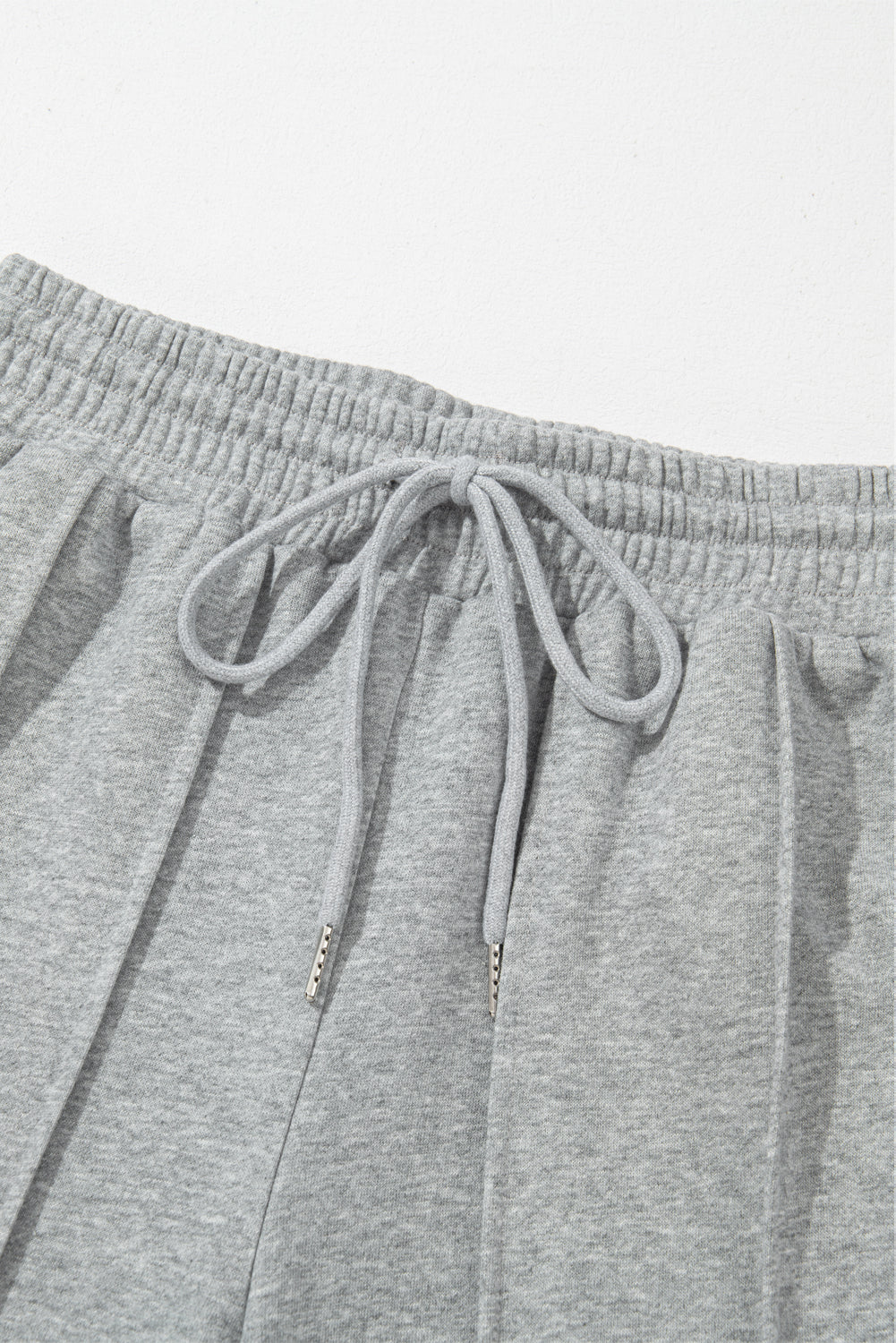 Gray Seamed Drawstring High Waist Wide Leg Sweatpants