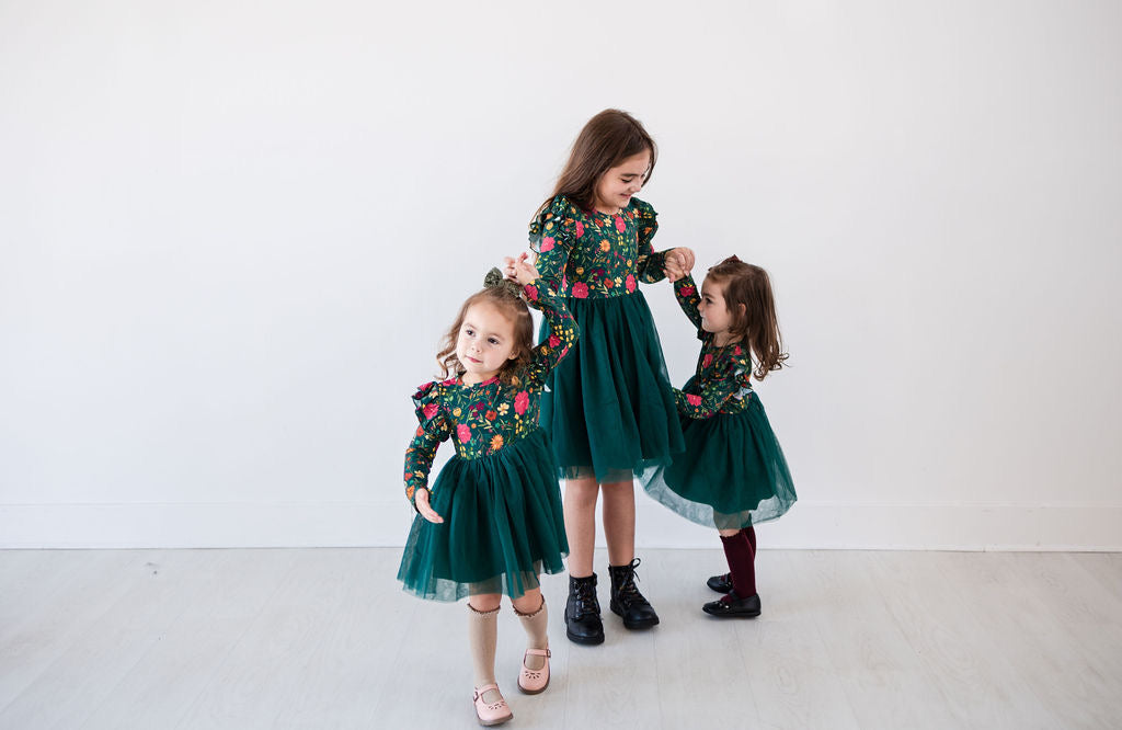 Long Sleeve Tulle Dress - Moody Flowers