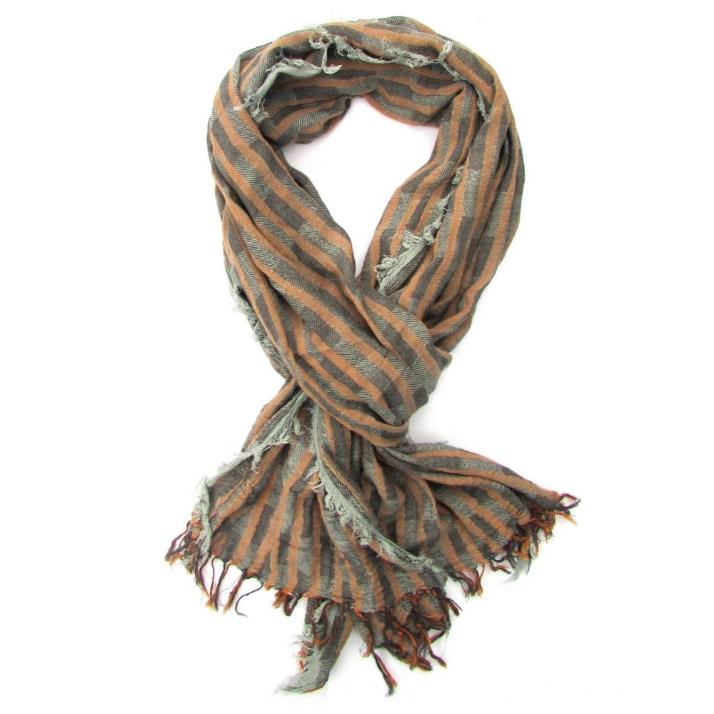 Turkish Cotton Blend Fringed Hobo Scarf Brown/Grey