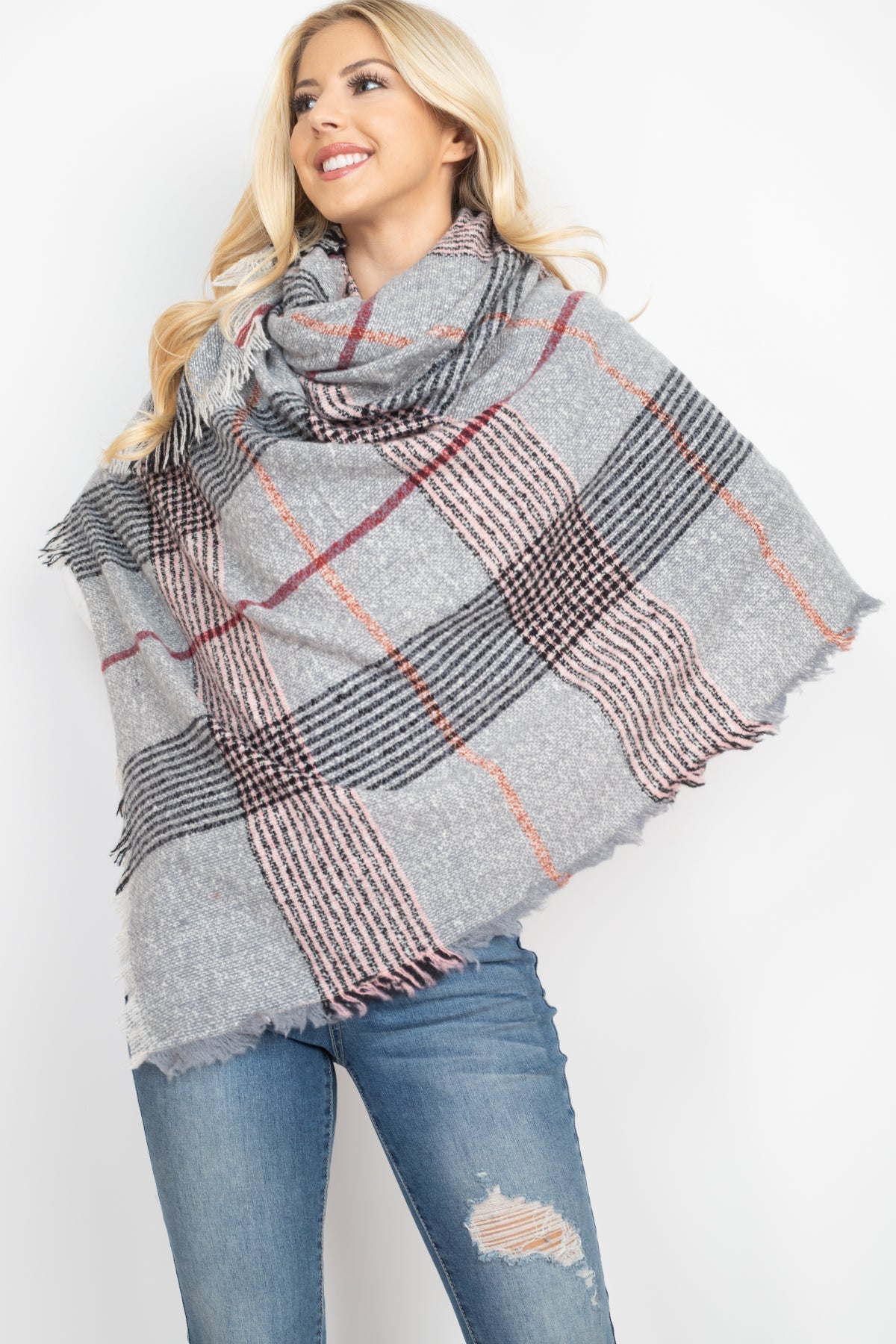 Hdf2914 - Multi Color Blanket Fringed Scarf