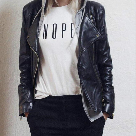 NOPE Print O-Neck T-Shirt