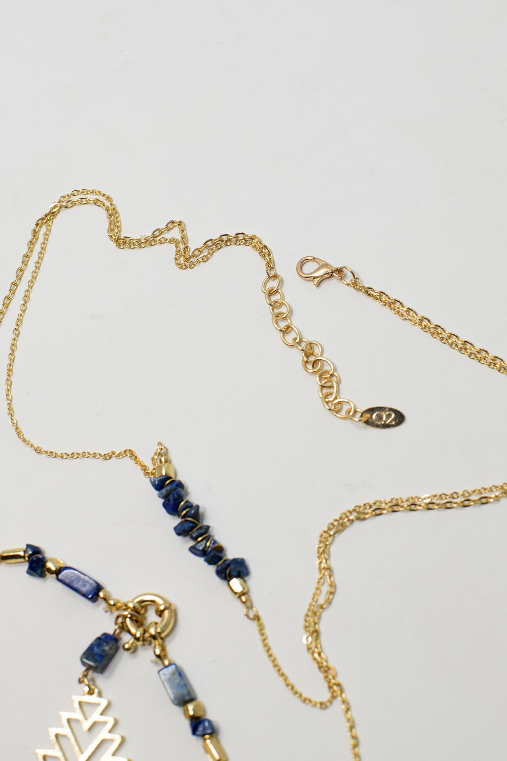 2 in 1 Long Gold Necklace With Blue Beads