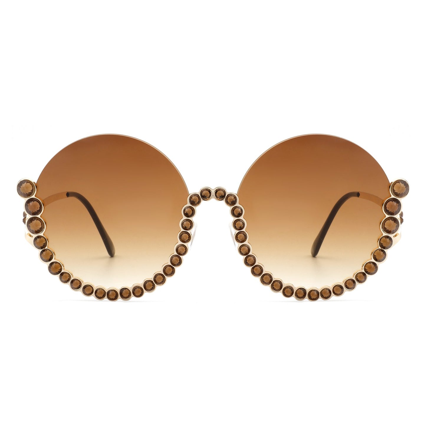 Gloriana - Women Circle Half Frame Oversize Rhinestone Fashion Round Sunglasses