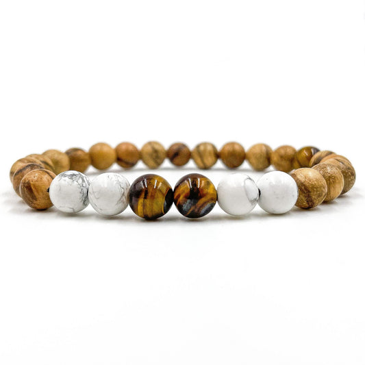 Central - Tigers Eye, White Howlite, & Sandalwood Mala Beaded Bracelet