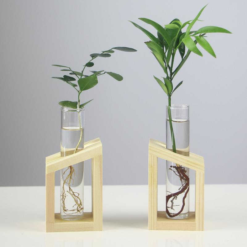 Test tube glass vase ornaments creative wooden frame hydroponic plant container home desktop decorations