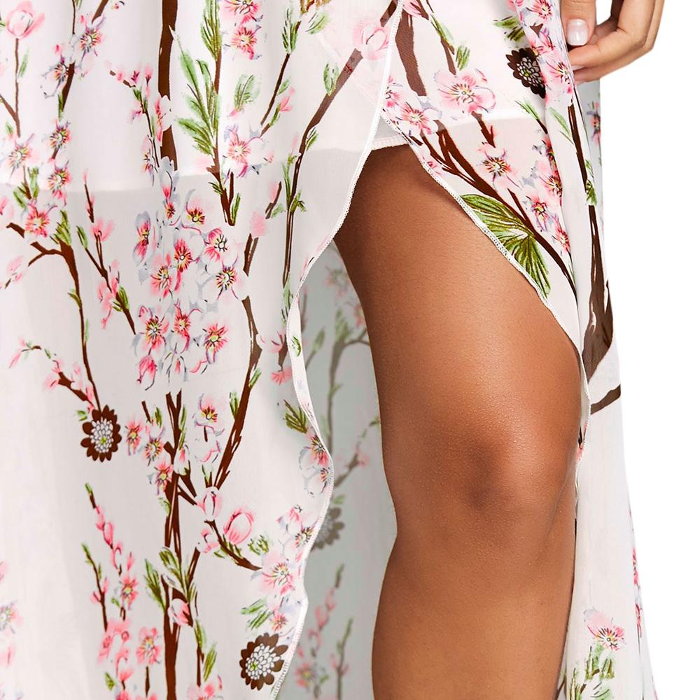 V-Neck High Slit Floral Chiffon Flowy Dress