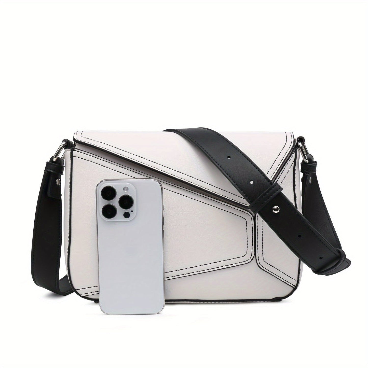 Crossbody Bag With Square Purse and Geometrical Patchwork