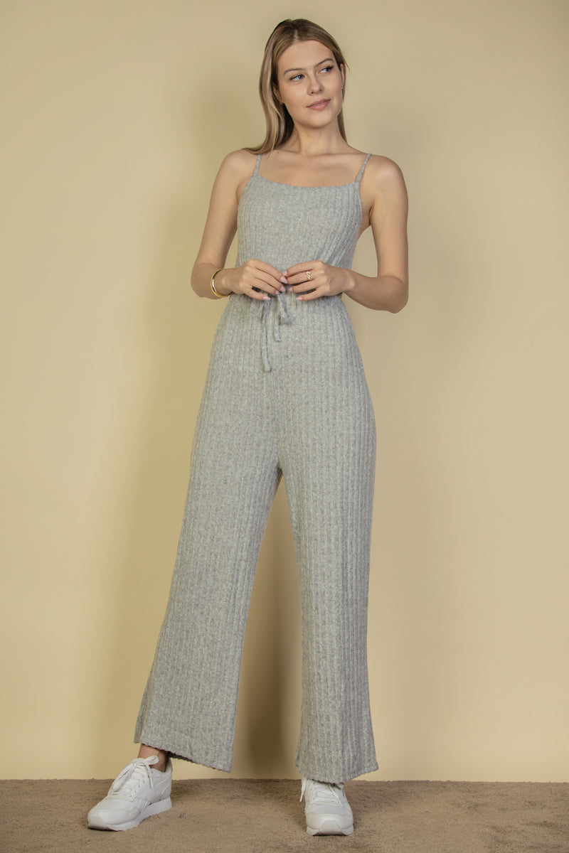 Sweater-Knit Fuzzy Frenchy Tie Front Cami Jumpsuit (CAPELLA)