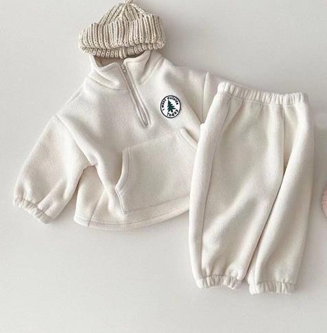 Infant and toddler clothing plush and thick casual suits for children winter high collar sweatshirt pants two pieces