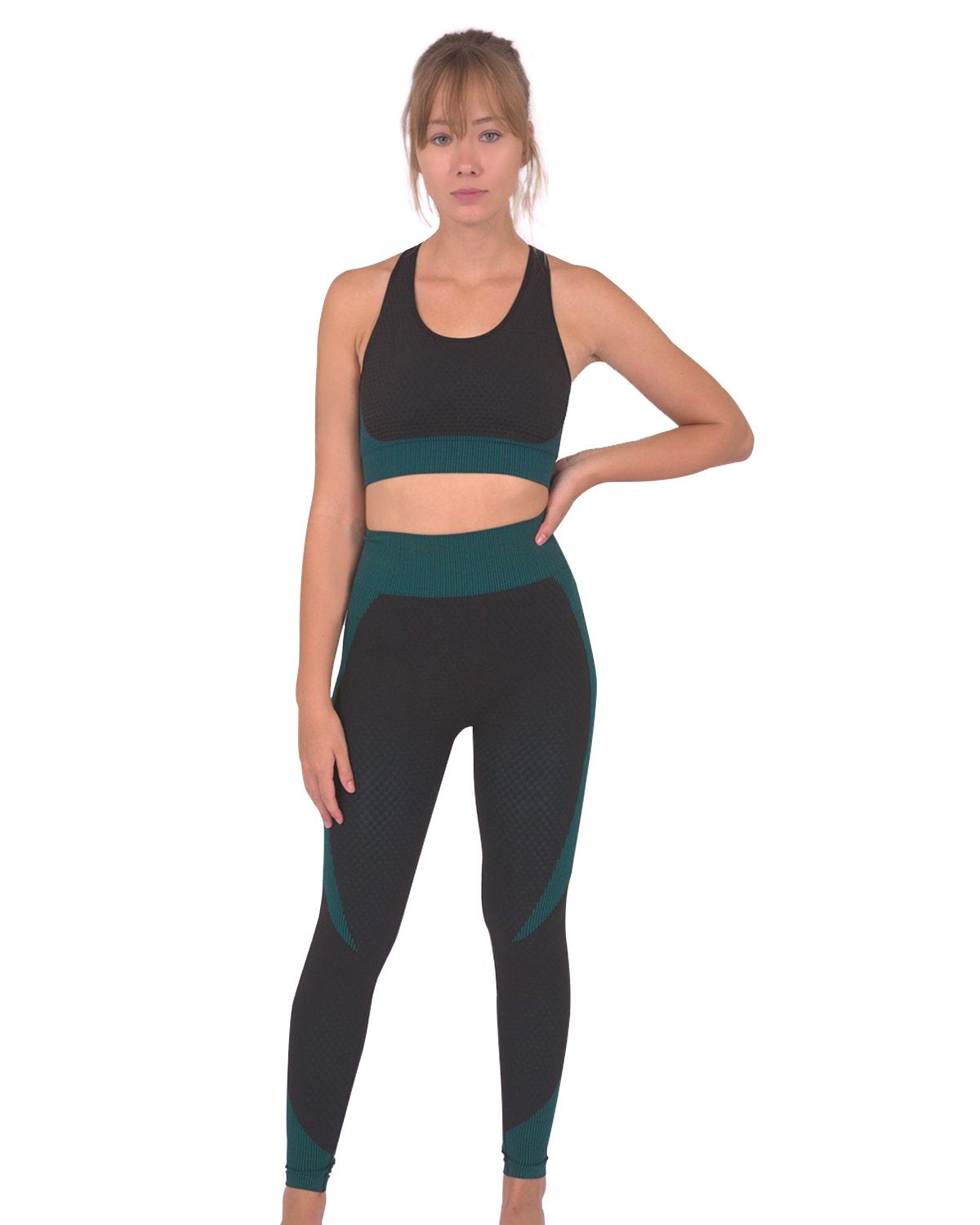 Trois Seamless Legging - Black With Teal Blue