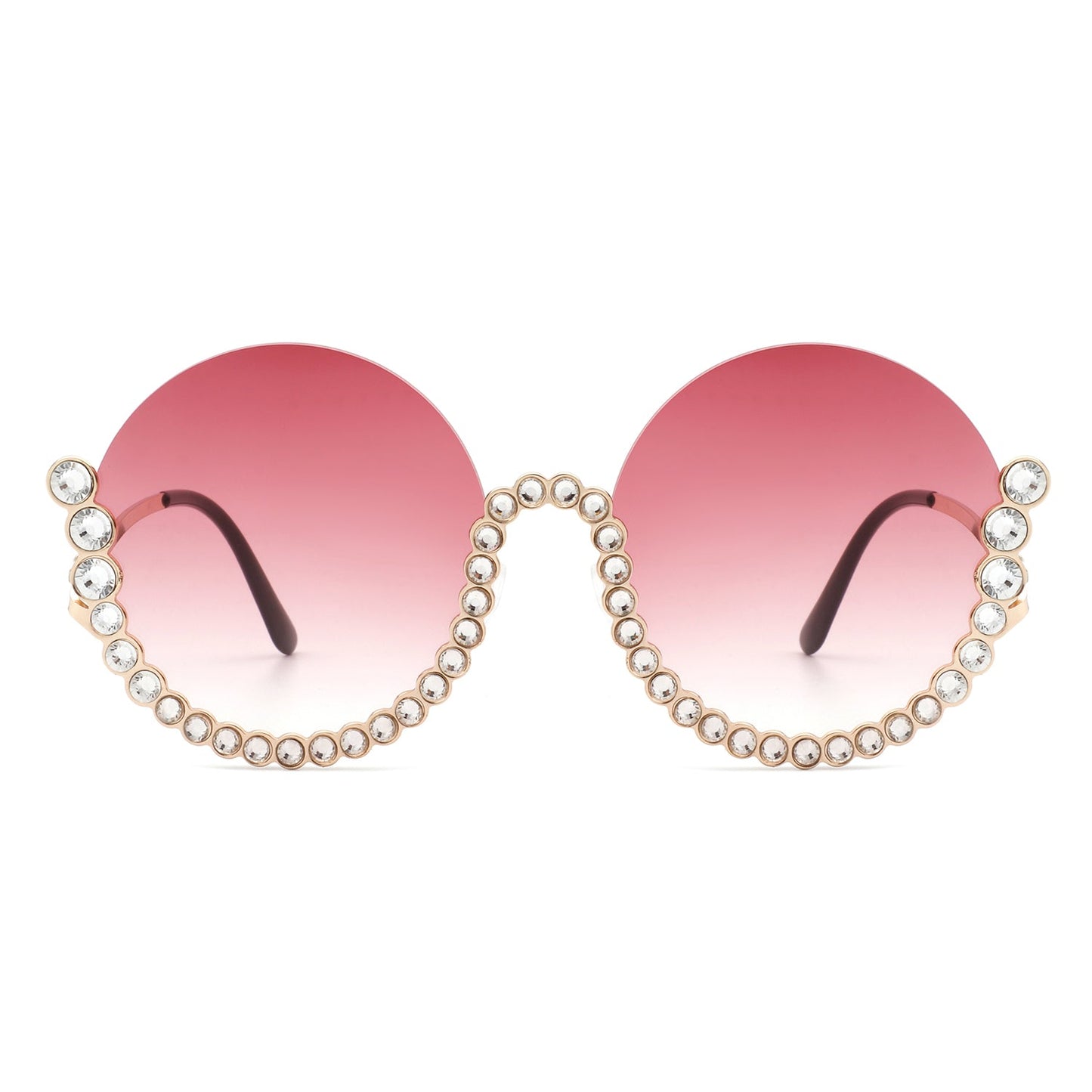 Gloriana - Women Circle Half Frame Oversize Rhinestone Fashion Round Sunglasses