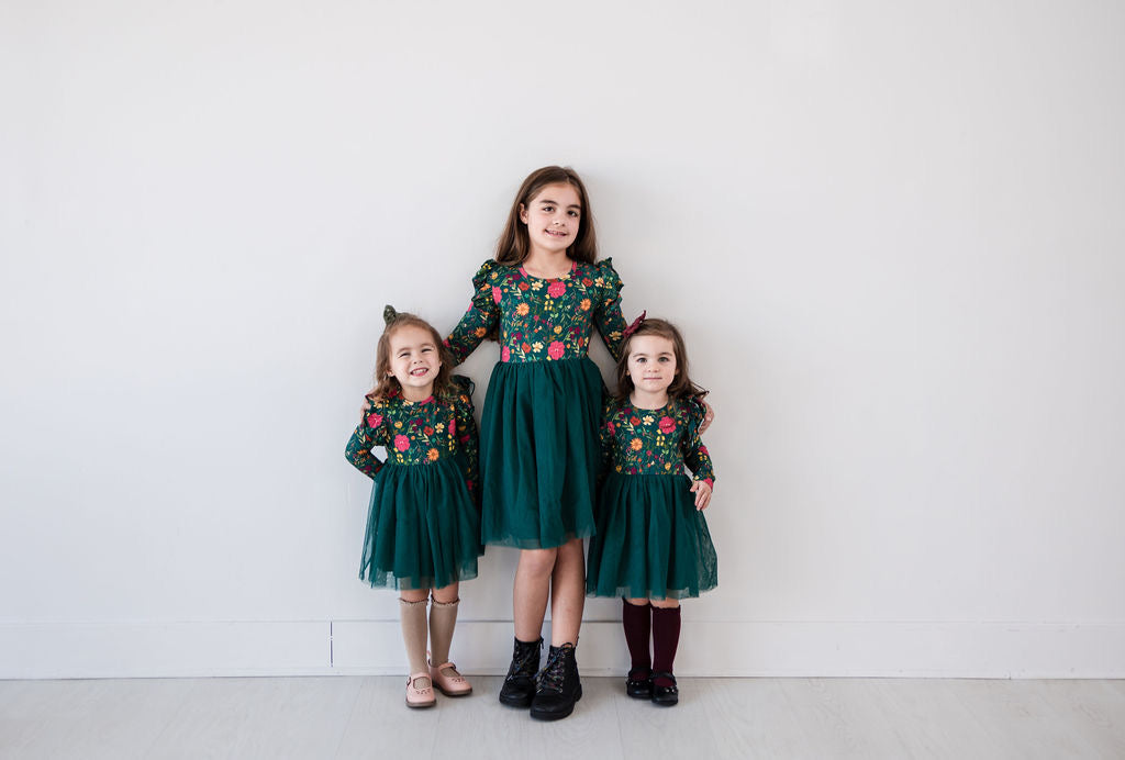 Long Sleeve Tulle Dress - Moody Flowers