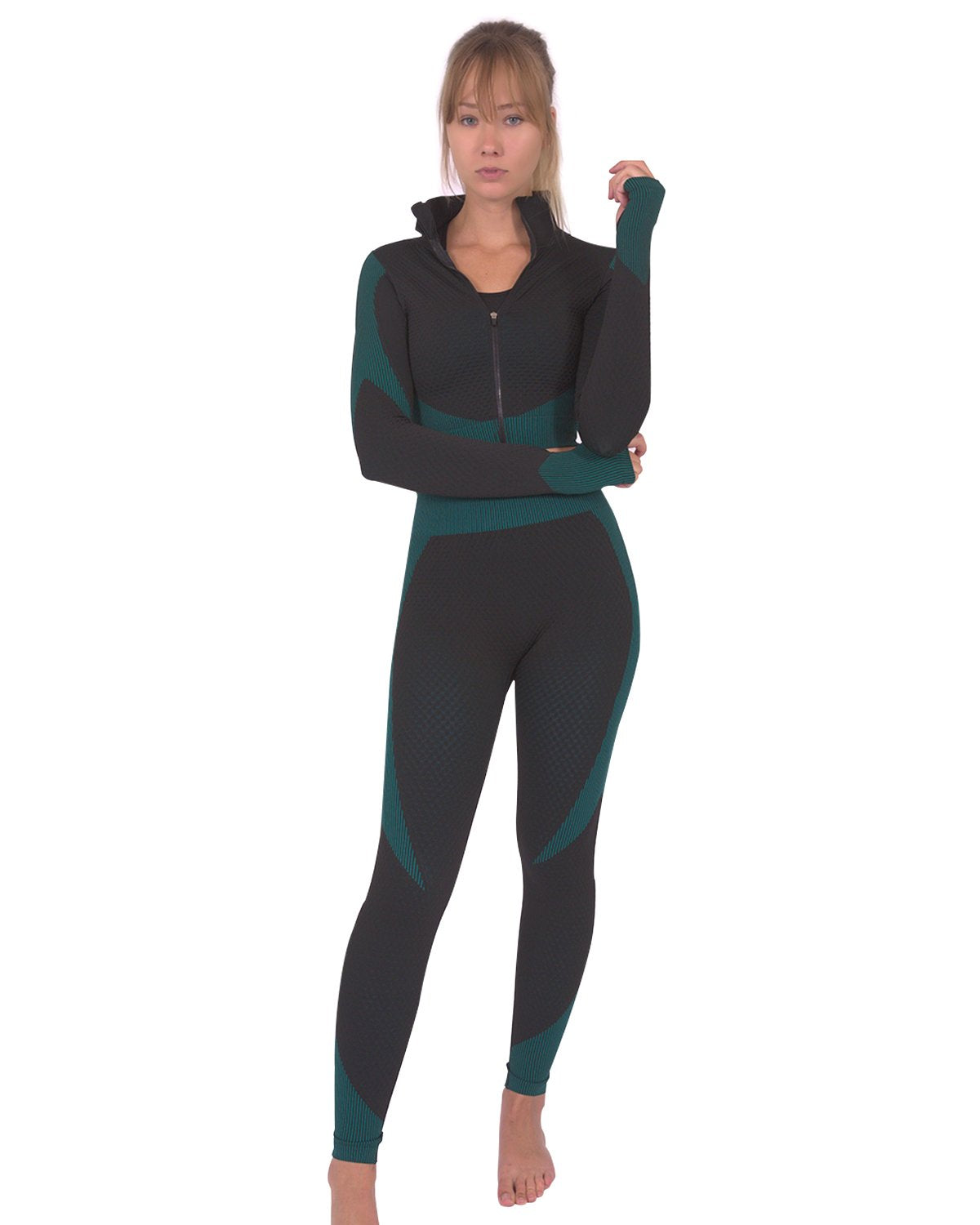 Trois Seamless Legging - Black With Teal Blue