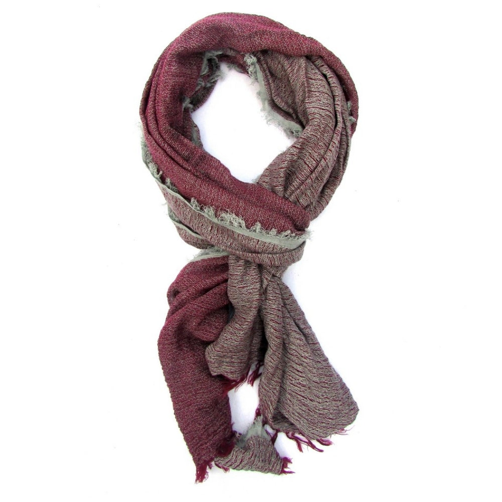 Turkish Cotton Blend Fringed Hobo Scarf Burgundy/Grey